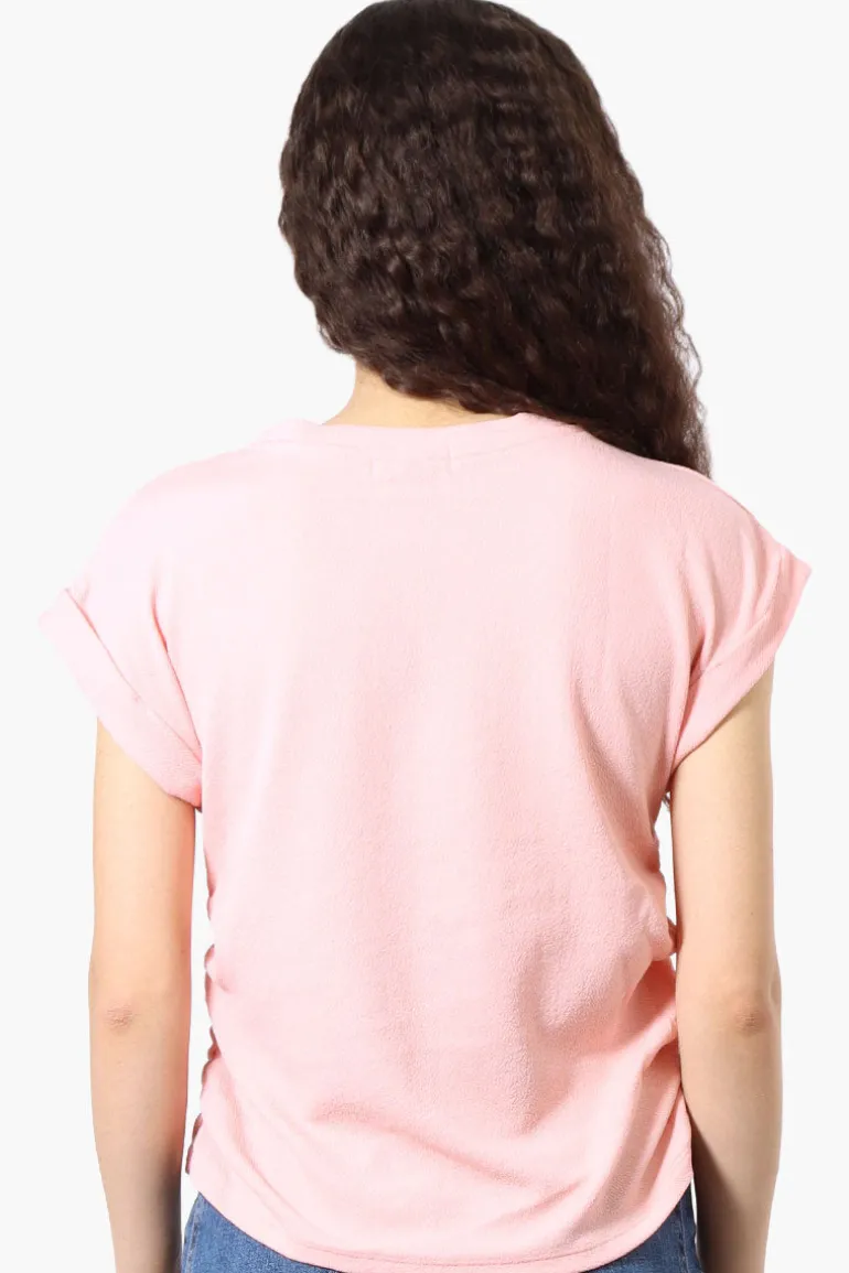 Impress Short Sleeve Side Ruching Blouse - Pink