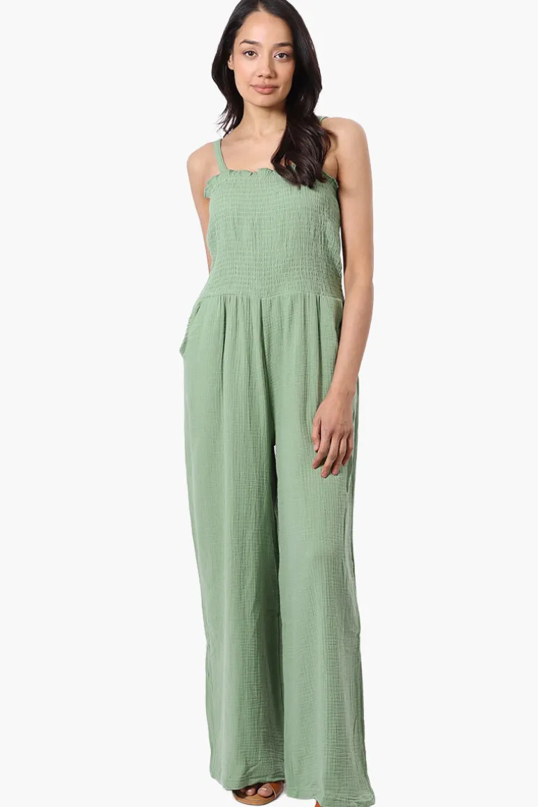 Impress Sleeveless Smocked Top Jumpsuit - Green