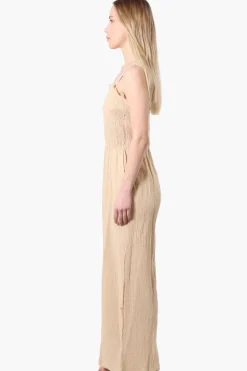 Impress Sleeveless Smocked Top Jumpsuit - Cream