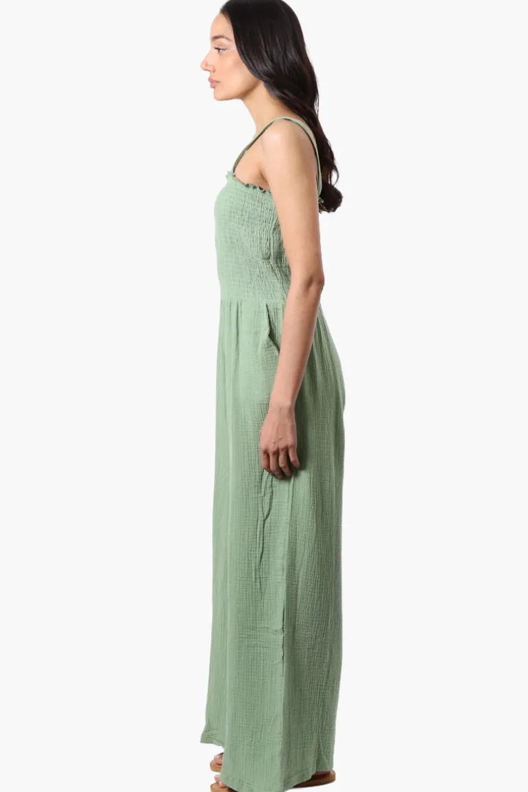 Impress Sleeveless Smocked Top Jumpsuit - Green
