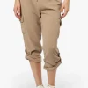 Impress Solid Tie Waist Cargo Pants - Beige