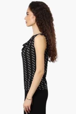 Impress Striped Cowl Neck Tank Top - Black