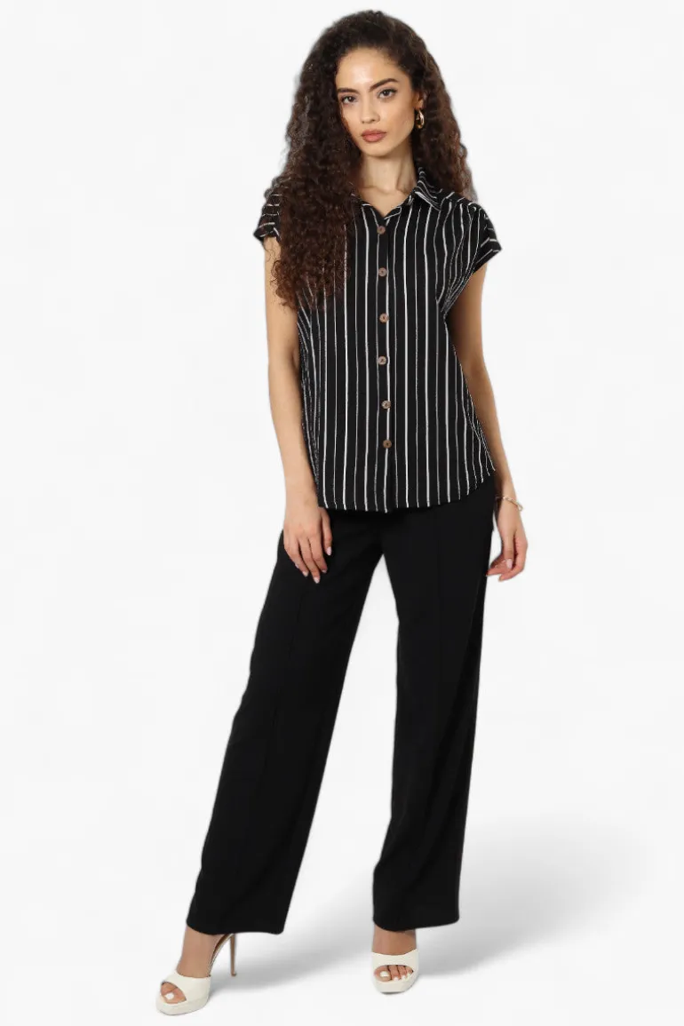 Impress Striped Short Sleeve Button Down Shirt - Black