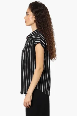 Impress Striped Short Sleeve Button Down Shirt - Black
