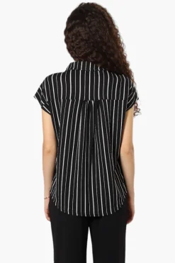 Impress Striped Short Sleeve Button Down Shirt - Black
