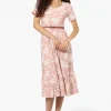 International INC Company Floral Belted Short Sleeve Maxi Dress - Blush