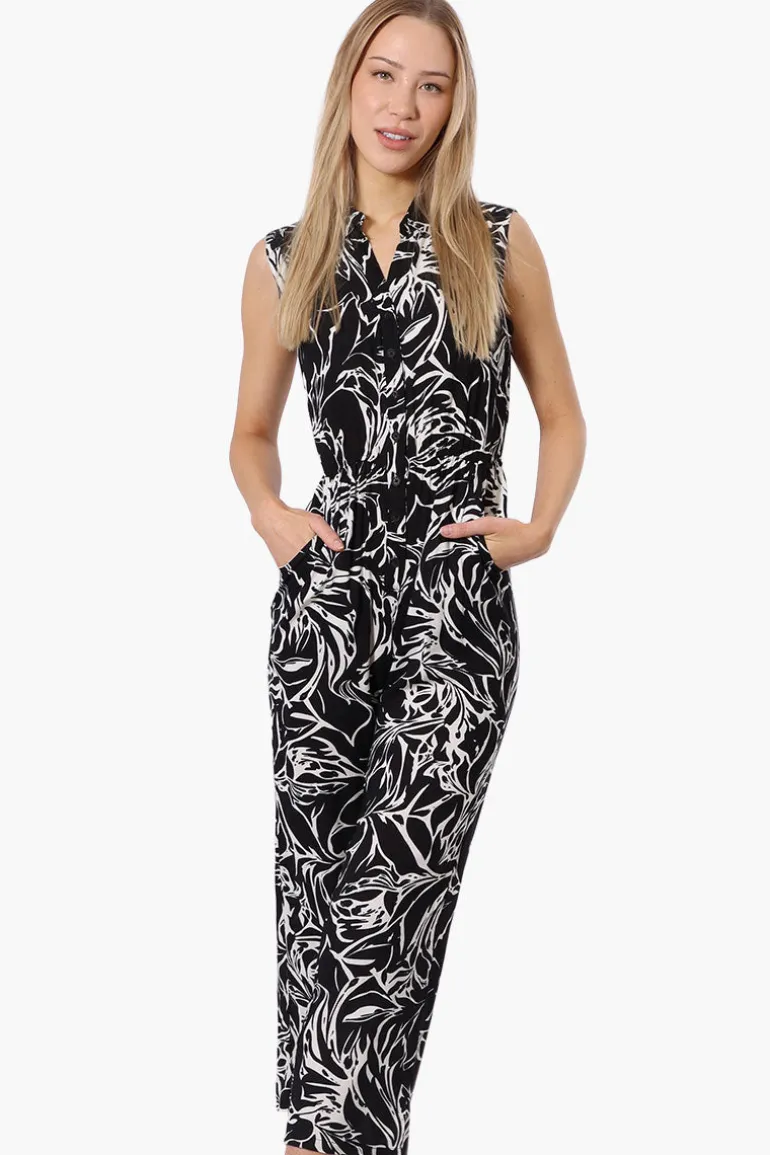 International INC Company Floral Button Up Jumpsuit - Black