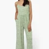 International INC Company Floral Spaghetti Strap Jumpsuit - Green