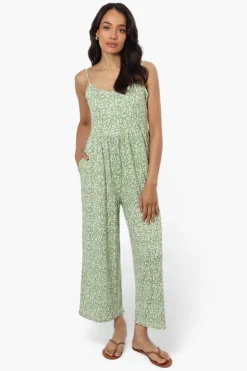 International INC Company Floral Spaghetti Strap Jumpsuit - Green