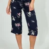 International INC Company Belted Floral Culotte Pants - Navy