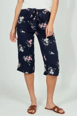International INC Company Belted Floral Culotte Pants - Navy