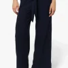 International INC Company Solid Belted Palazzo Pants - Navy