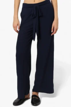 International INC Company Solid Belted Palazzo Pants - Navy