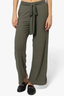 International INC Company Solid Belted Palazzo Pants - Olive