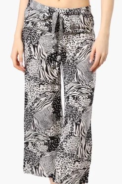International INC Company Patterned Tie Waist Cropped Pants - Black
