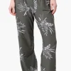International INC Company Leaf Pattern Wide Leg Pants - Olive