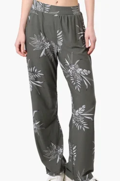 International INC Company Leaf Pattern Wide Leg Pants - Olive