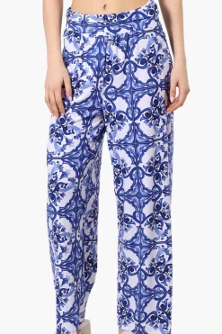 International INC Company Patterned Fold Over Palazzo Pants - Blue