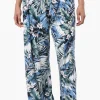 International INC Company Leaf Print Tie Waist Palazzo Pants - Blue