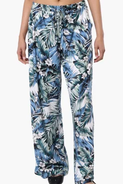 International INC Company Leaf Print Tie Waist Palazzo Pants - Blue