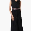 International INC Company Belted Button Down Tiered Maxi Dress - Black