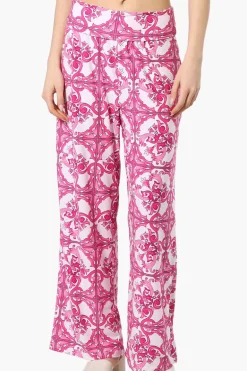 International INC Company Patterned Fold Over Palazzo Pants - Pink