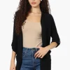 International INC Company Roll Up Sleeve Open Wrap Cardigan - Black