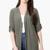 International INC Company Roll Up Sleeve Open Duster Cardigan - Olive