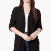 International INC Company Roll Up Sleeve Open Duster Cardigan - Black