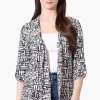 International INC Company Patterned Roll Up Sleeve Wrap Cardigan - White