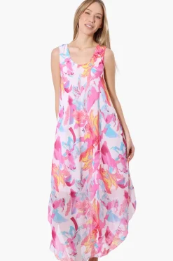 International INC Company Patterned Round Neck Maxi Dress - Pink