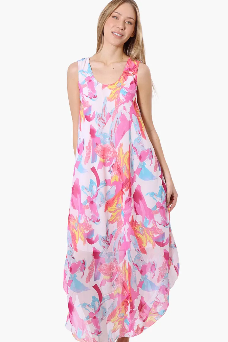 International INC Company Patterned Round Neck Maxi Dress - Pink