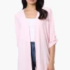 International INC Company Roll Up Sleeve Open Duster Cardigan - Pink