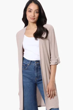 International INC Company Roll Up Sleeve Open Duster Cardigan - Beige