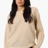 International INC Company Cable Knit Boat Neck Pullover Sweater - Beige