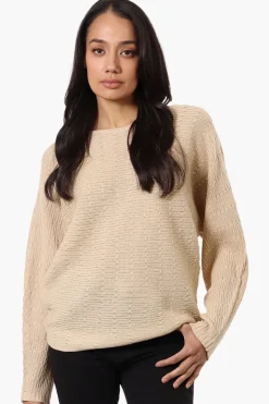 International INC Company Cable Knit Boat Neck Pullover Sweater - Beige