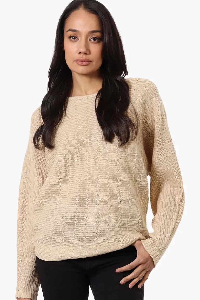 International INC Company Cable Knit Boat Neck Pullover Sweater - Beige