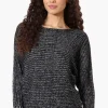 International INC Company Ribbed Boat Neck Pullover Sweater - Black