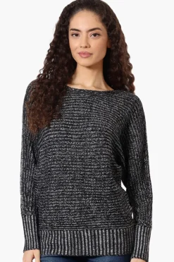 International INC Company Ribbed Boat Neck Pullover Sweater - Black