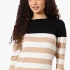 International INC Company Striped 3/4 Sleeve Pullover Sweater - Black