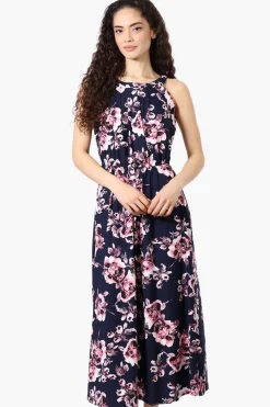 International INC Company Floral Halter Neck Midi Dress - Navy