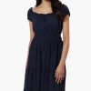 International INC Company Tiered Smocked Waist Maxi Dress - Navy