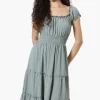 International INC Company Tiered Smocked Waist Maxi Dress - Mint