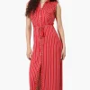 International INC Company Striped Belted Button Down Maxi Dress - Red