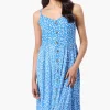 International INC Company Floral Button Down Midi Dress - Blue