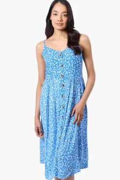 International INC Company Floral Button Down Midi Dress - Blue
