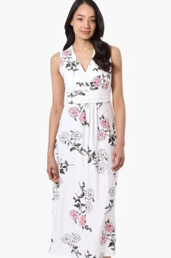 International INC Company Floral Crossover Back Tie Maxi Dress - White