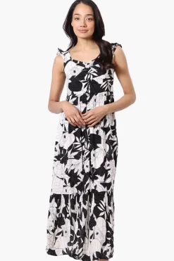 International INC Company Floral Ruffle Strap Maxi Dress - Black