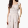 International INC Company Tiered Smocked Waist Maxi Dress - Beige