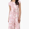 International INC Company Floral Ruffled Button Down Midi Dress - Pink